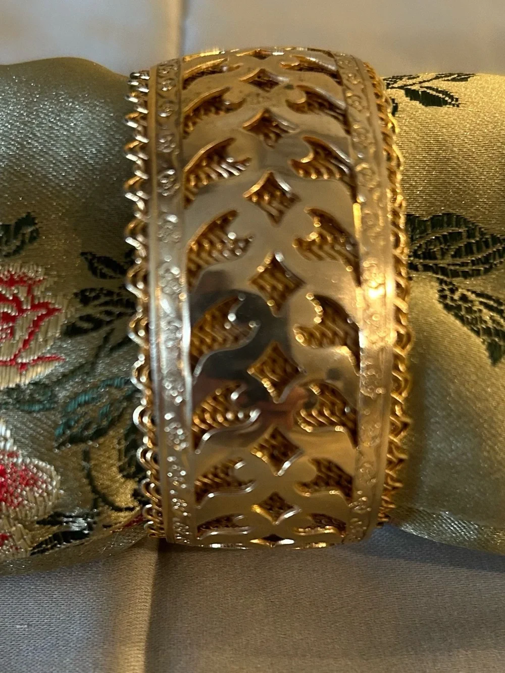 Vintage Volupte Gold-Tone Filigree Wide Cuff Bracelet